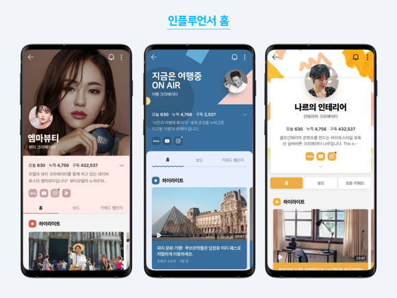 창작자의 다양한 활동과 관심사를 한눈에 볼 수 있는 ‘인플루언서 홈’ 