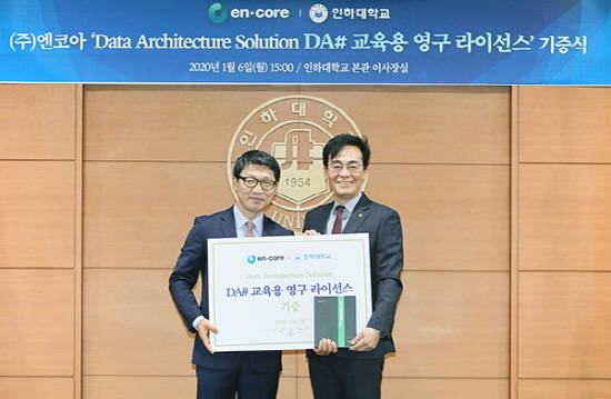 명재호 엔코아 부사장(왼쪽)과 조명우 인하대학교 총장 