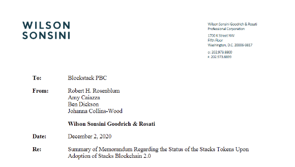블록스택이 법률 고문 Wilson Sonsini Goodrich & Rosati로부터 전달받은 법률 의견서./출처=블록스택 블로그 