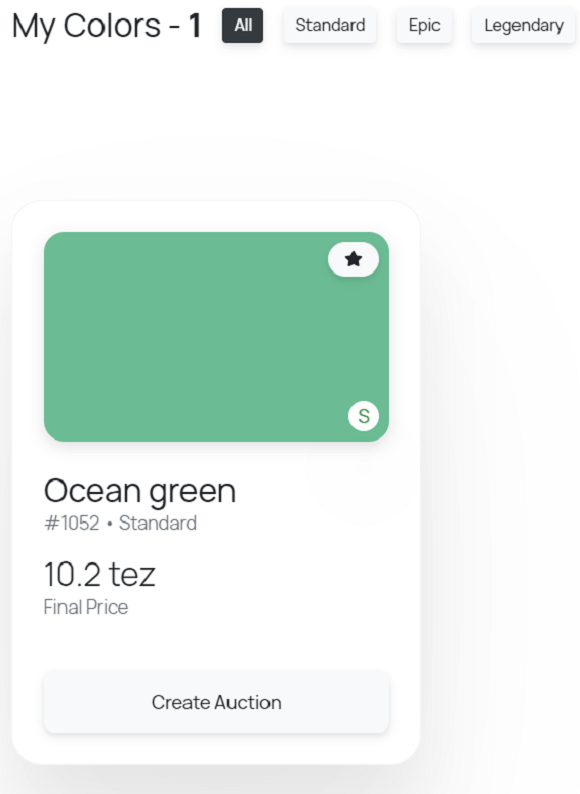 기자가 구매한 오션그린색 색깔 NFT./tzcolors 캡처 