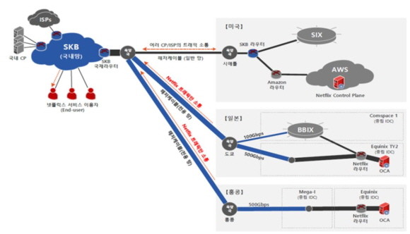 SK브로드밴드는 현재 미국과 홍콩에 있는 넷플릭스 OCA에서 전용망을 통해 국내 이용자에게 콘텐츠를 제공한다 