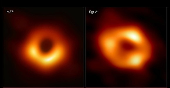 M87 은하의 블랙홀(좌)과 우리은하 중심의 블랙홀 '궁수자리A*'(우)의 모양이 유사하다. (출처: EHT 유튜브 갈무리) 