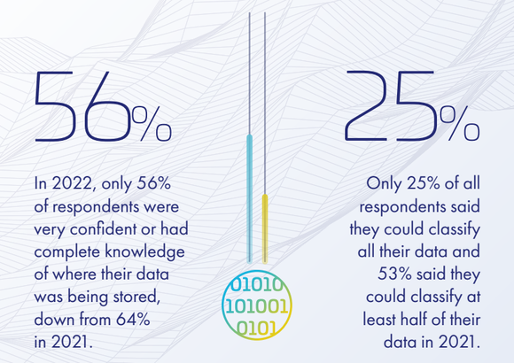 탈레스 조사에서 전체 응답자 중 자신의 모든 데이터를 분류할 수 있다고 답한 것은 25%에 불과하다. /탈레스 2022 데이터 위협 리포트 