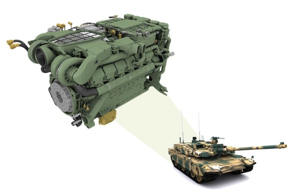 K2전차에 탑재돼 폴란드에 수출되는 현대두산인프라코어의 1500마력급 전차용 엔진 <사진>현대두산인프라코어 