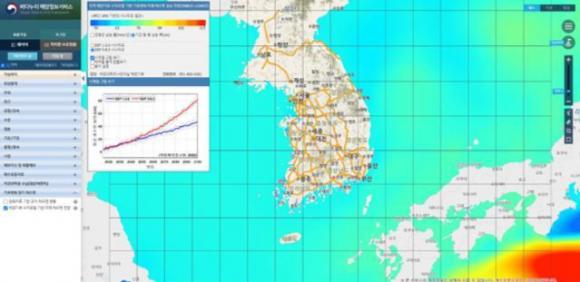 고탄소 시나리오를 적용한 한국 해수면 전망. '바다누리 해양정보서비스' 사이트 갈무리. 