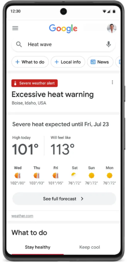 구글 검색창에서 폭염 경보가 보여질 예정이다. (출처=구글) 