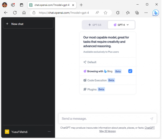 MS 검색엔징 빙(Bing)에 챗GPT가 통합된 모습