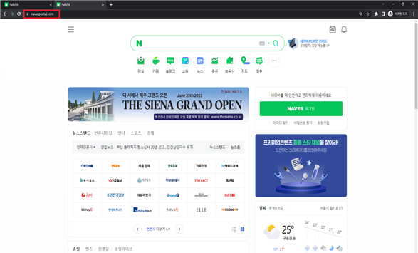 네이버의 화면을 그대로 복제한 피싱사이트