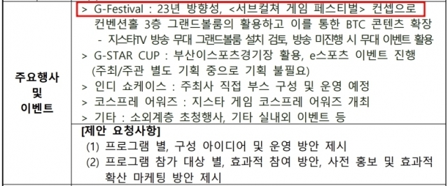 [사진=국제게임전시회 지스타2023 개최 위탁 용역 제안요청서]