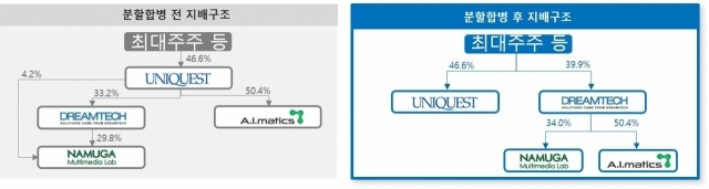 ]드림텍 분할합병 전후 지배구조. ⓒ드림텍
