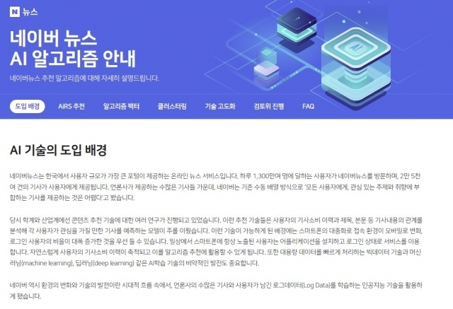 네이버 뉴스 AI 알고리즘 안내 페이지 갈무리 [ⓒ 네이버]