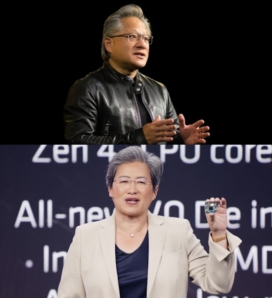 젠슨 황 엔비디아 CEO(위)와 리사 수 AMD CEO [사진=엔비디아, AMD]