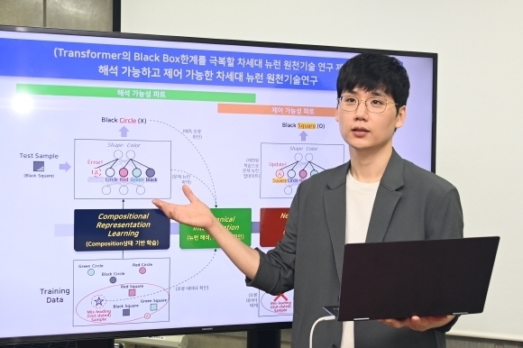 ETRI 언어지능연구실 김현 선임연구원이 제안한 연구 주제에 대해 설명하는 모습 [ⓒ ETRI]