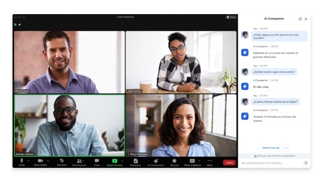 줌 AI 컴패니언 미팅 중 질문 기능 예시(스페인어) [ⓒ 줌]