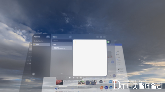 VR모드에서 작업한다는 가정 하에 인터넷 브라우저를 켜고 노트를 그 위에 띄워 입력해봤다. VR모드 설정 시 자연 배경화면과 그에 어울리는 배경음악이 깔려 집중도가 올라갔다.