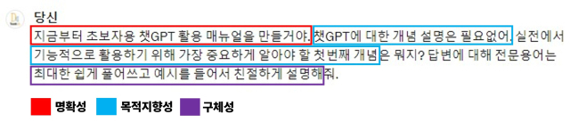 프롬프트 엔지니어링 대원칙을 적용했던 첫 번째 질문 (ⓒ 챗GPT)