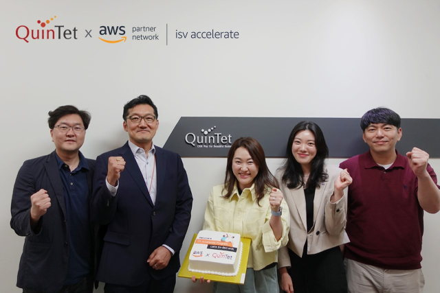 좌측부터 퀸텟시스템즈 박성용 대표이사, 최용석 부사장, 문유선 이사, AWS 박주희 ISVA 매니저, 전병승 PSA [ⓒ퀸텟시스템즈]