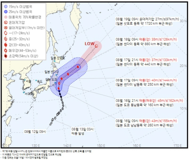 제7호 태풍 암필의 예상 이동경로. [ⓒ 기상청]