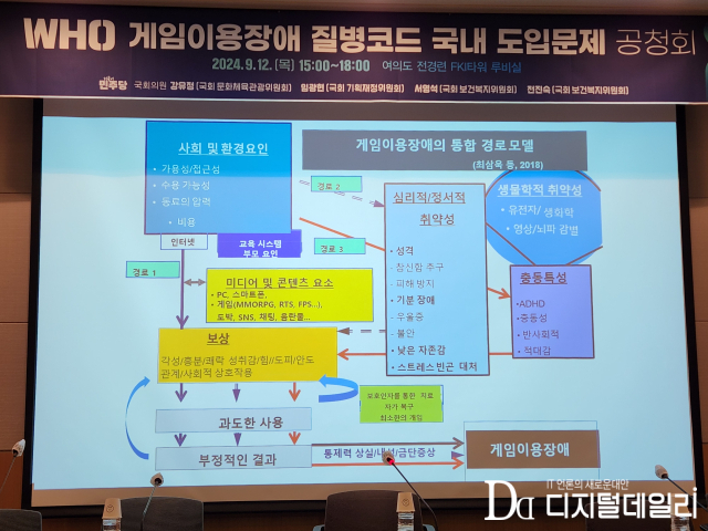 이해국 교수가 제시한 게임이용장애의 통합 경로를 나타낸 자료.