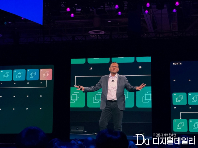 아마존웹서비스(AWS)의 스와미 시바수브라마니안 AI및데이터부문 부사장이 4일(현지시간) 미국 네바다주 라스베이거스의 베네시안 호텔에서 열린 ‘AWS 리인벤트 2024(AWS re:Invent 2024)’에서 기조연설을 발표하고 있다. [Ⓒ 디지털데일리]