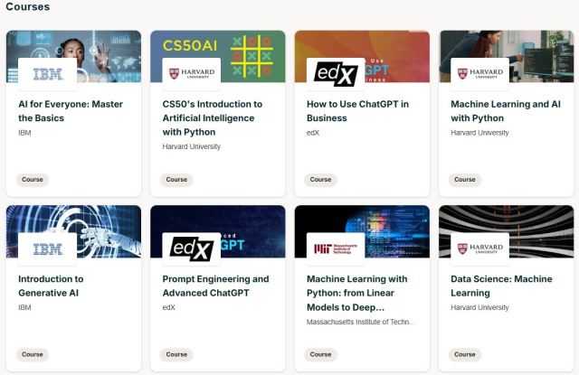 MOOC에서 제공 중인 하버드대학교, MIT, IBM 등의 인공지능(AI) 코스 [ⓒ MOOC 웹 갈무리]