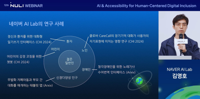 김영호 리더가 2024년 널리 세미나에서 네이버 AI랩의 HCI 연구 사례를 소개하는 모습 (ⓒ 널리 세미나 네이버TV 갈무리)